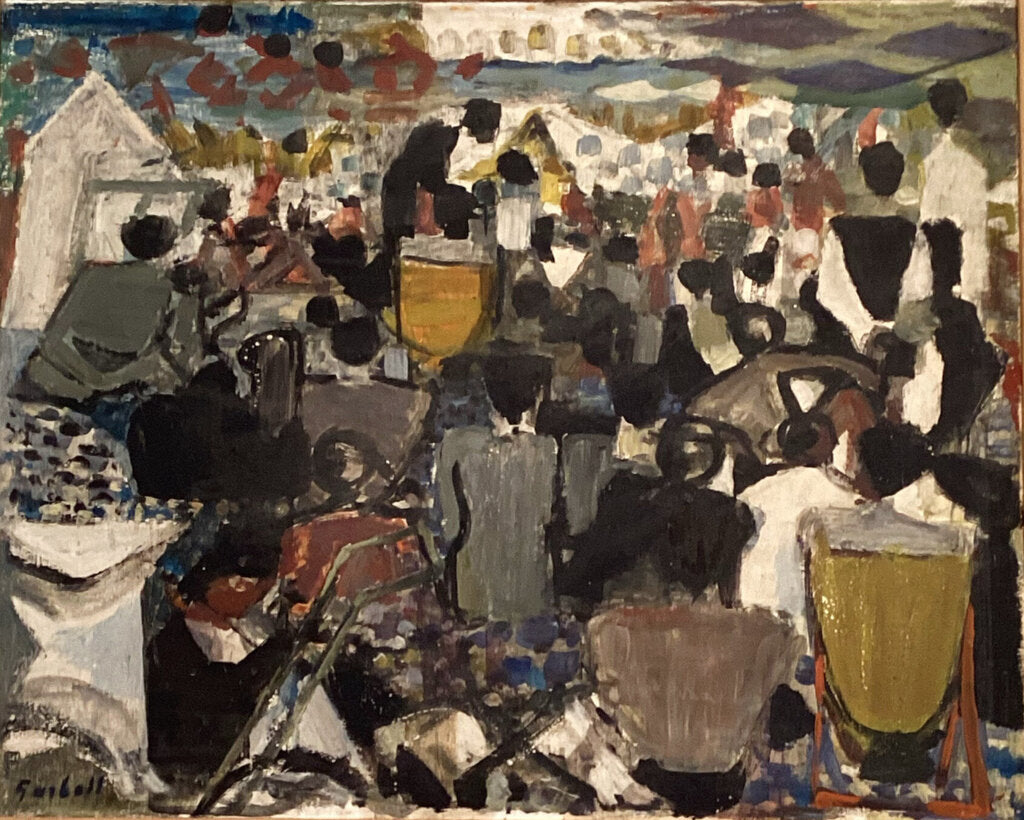 Alexander Garbell. Cafe by the Sea. Oil on Board.