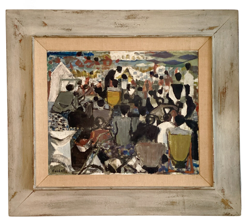 Alexander Garbell. Cafe by the Sea. Oil on Board.