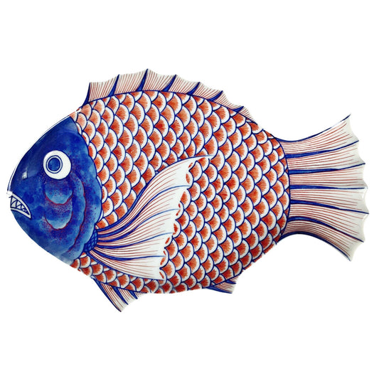 Japanese Imari Fish Platter Blue & Orange