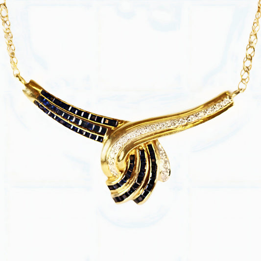 Sapphire & Diamond Necklace in 18Kt Gold