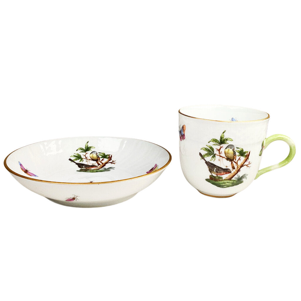 Herend Rothschild Bird Flat Demitasse Cup & Saucer Set