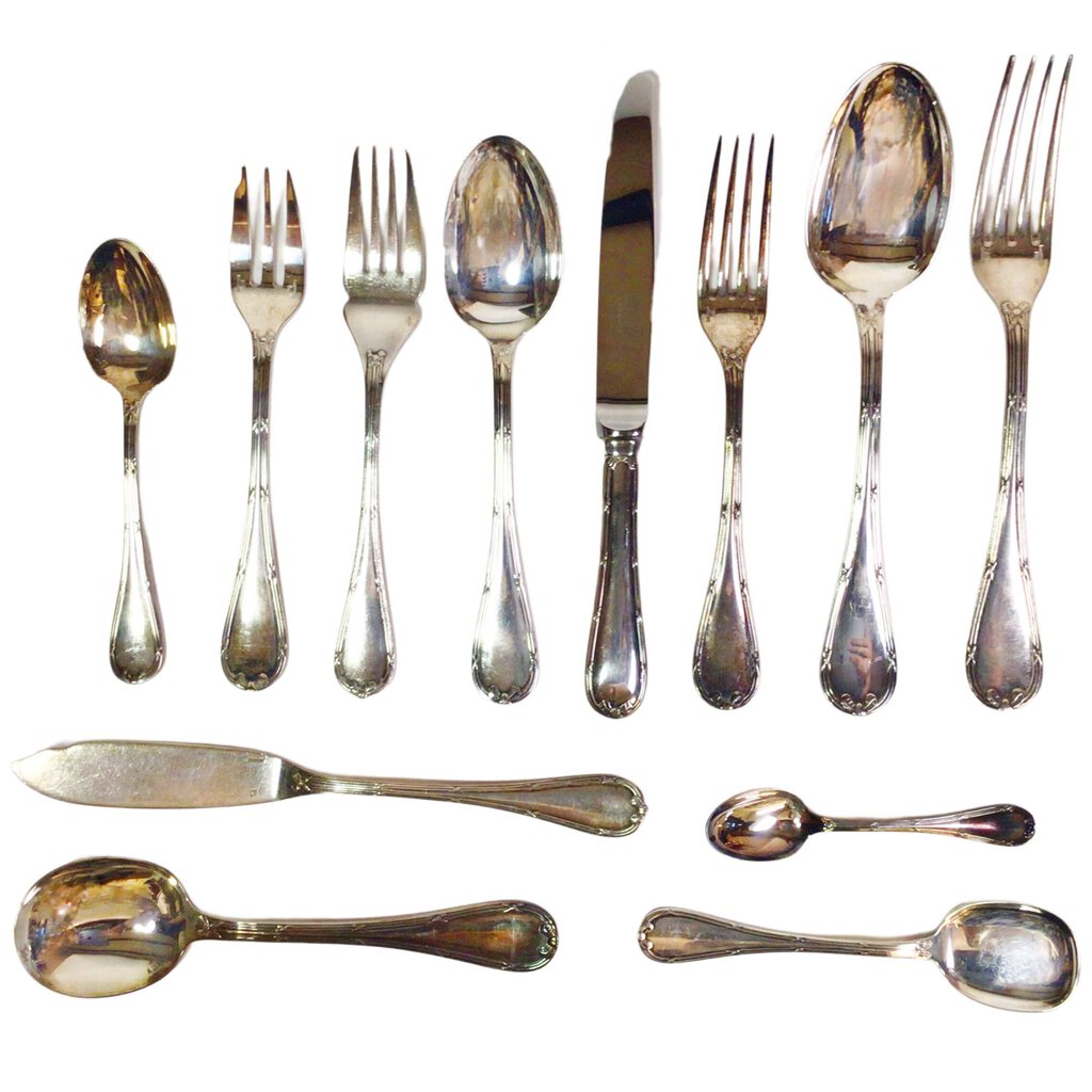 135pc. Christofle "Rubans" Silverplated Flatware Set