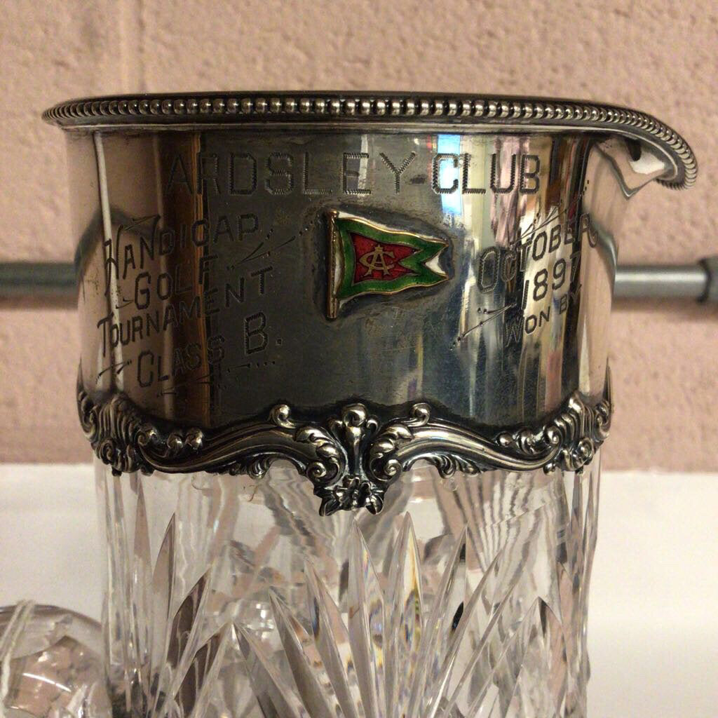 Ardsley Club of NY Sterling & Cut Crystal Champagne Golf Trophy Pitcher.