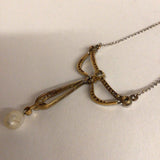 Belle Epoque Old Cut Diamond & Pearl Swag Pendant on Fine White Gold Chain