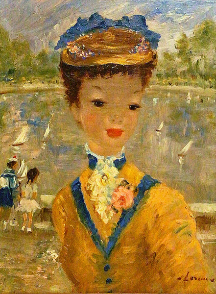 Leroux. Young Girl In Hat With The Blue Ribbons. Oil On Board