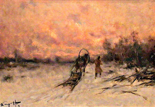 Ivan Karpoff, Pastoral Winter Sunset. Oil on Canvas.