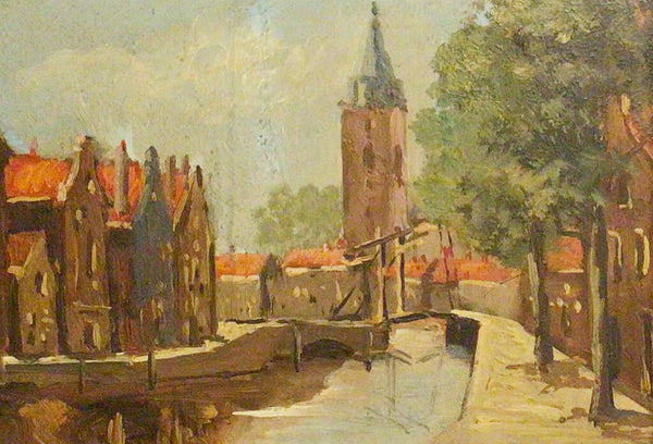 Gustaff Van Loon. Canal Scene. Oil on Board
