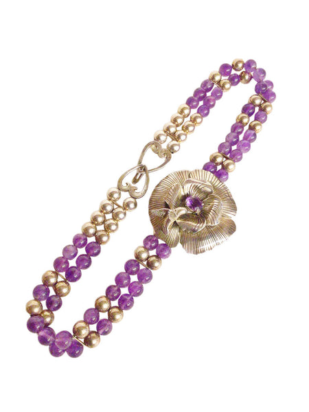 Amethyst Sterling Silver Bead Necklace / Flower