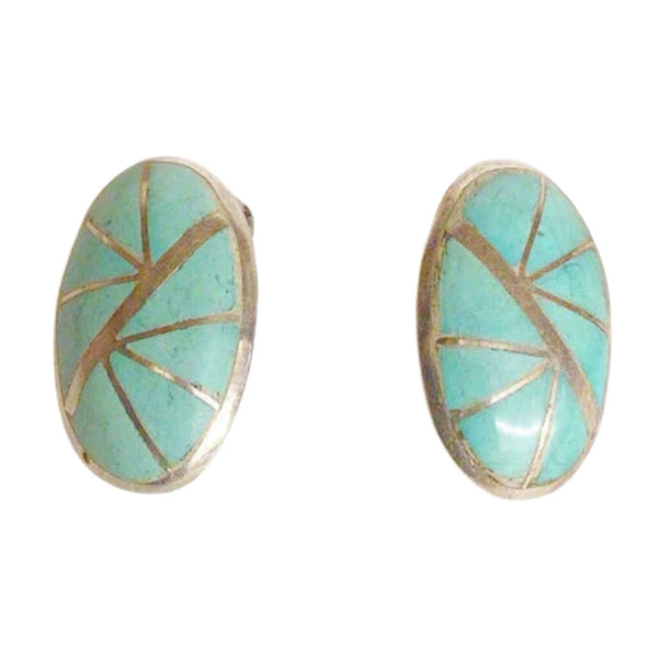 Zuni KEK Blue Stone & White Metal Clip Earrings