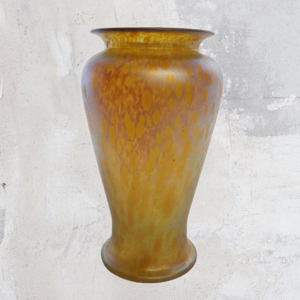 Gold Oil-Spot Iridescent Blue Glass Vase
