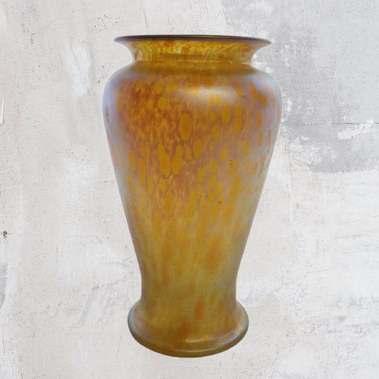 Gold Oil-Spot Iridescent Blue Glass Vase