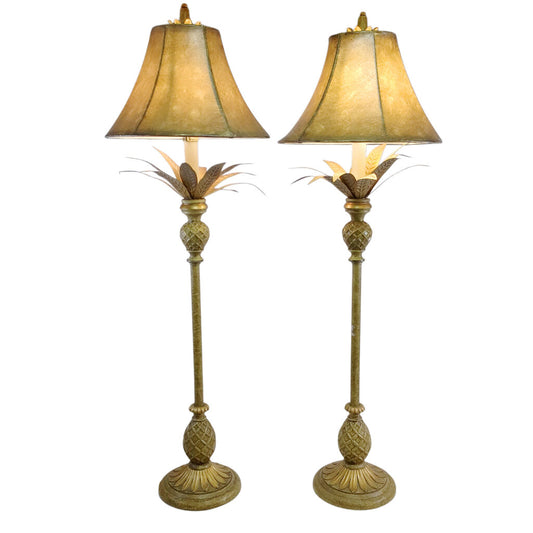 Pair of Brass Palm Frond Table Lamps