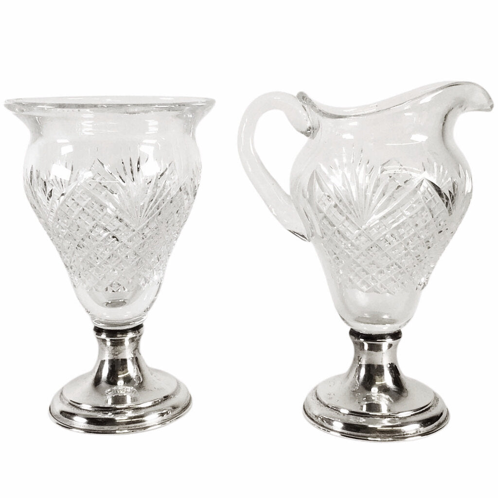 Hawkes Sterling-Mounted Cut Crystal Creamer & Sugar Pot
