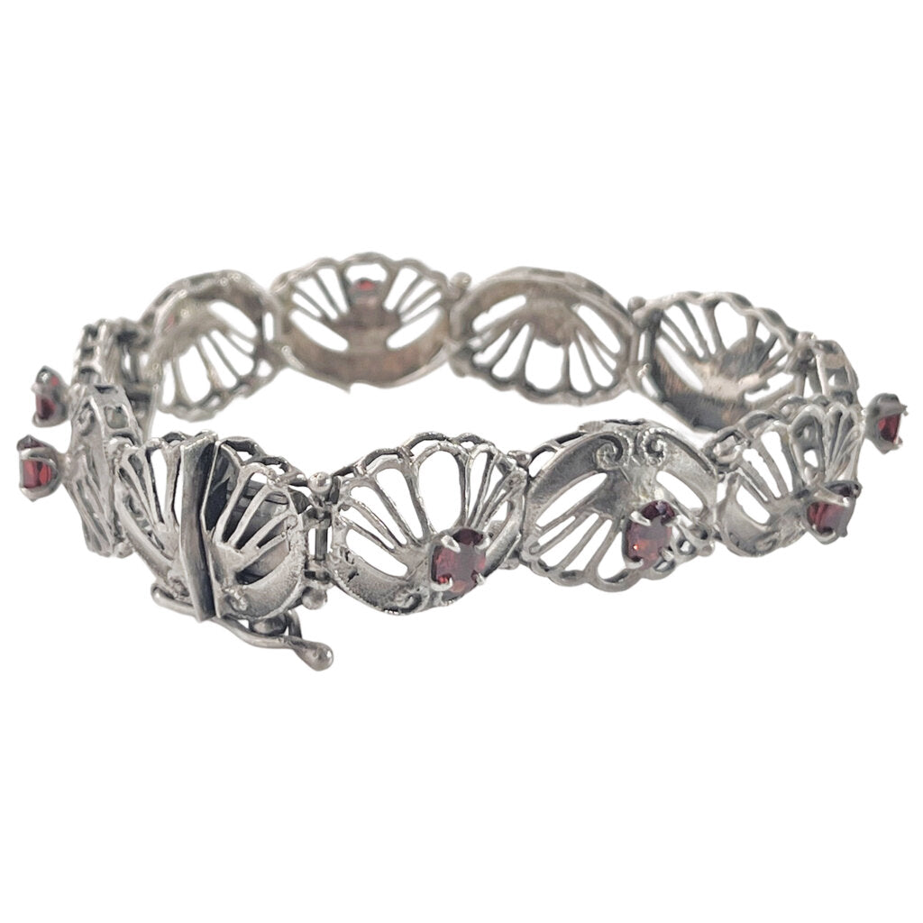 Vintage Art Deco Style Silver And Garnet Bracelet