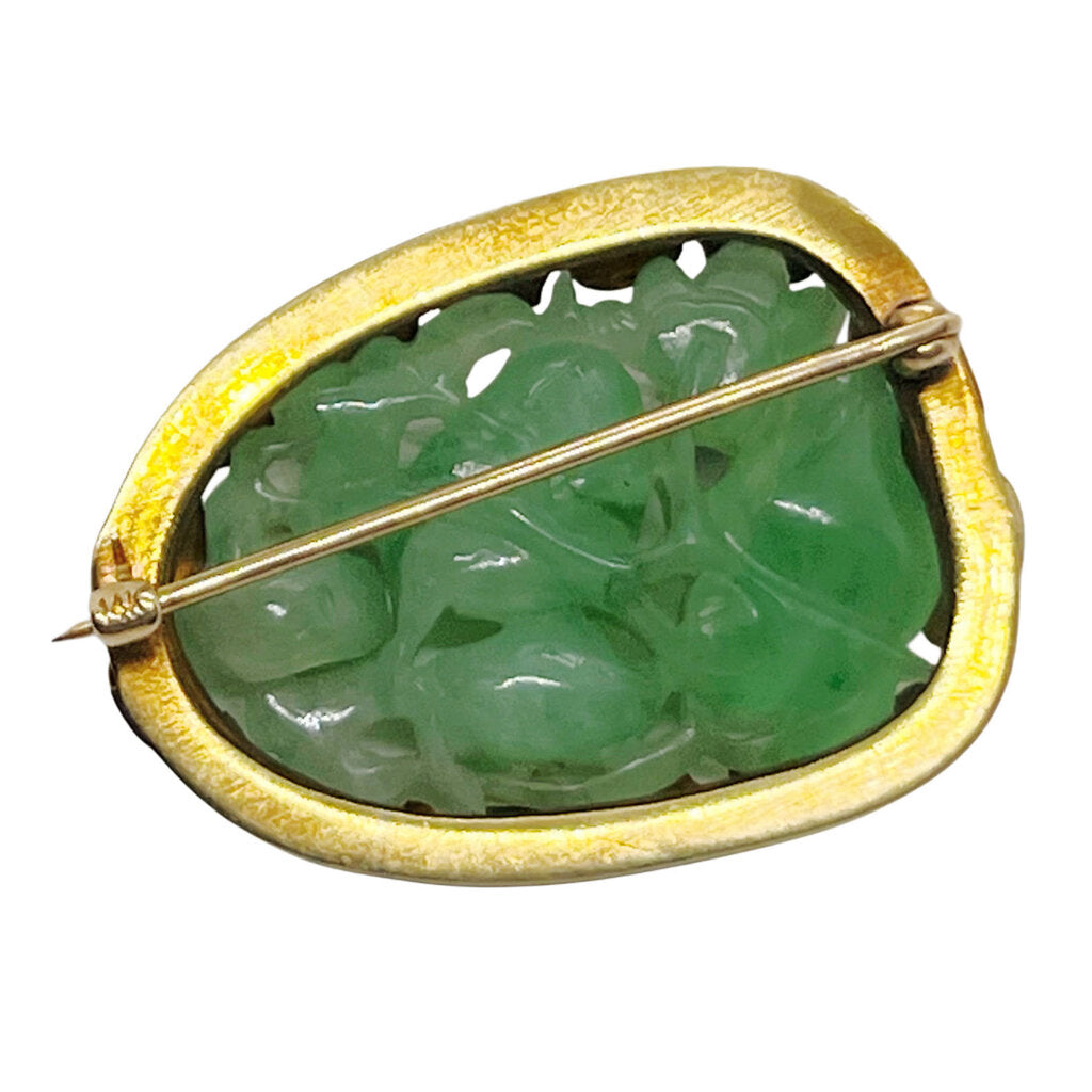 Antique Carved Jade Floral Plaque Mounted in 14Kt Gold Frame