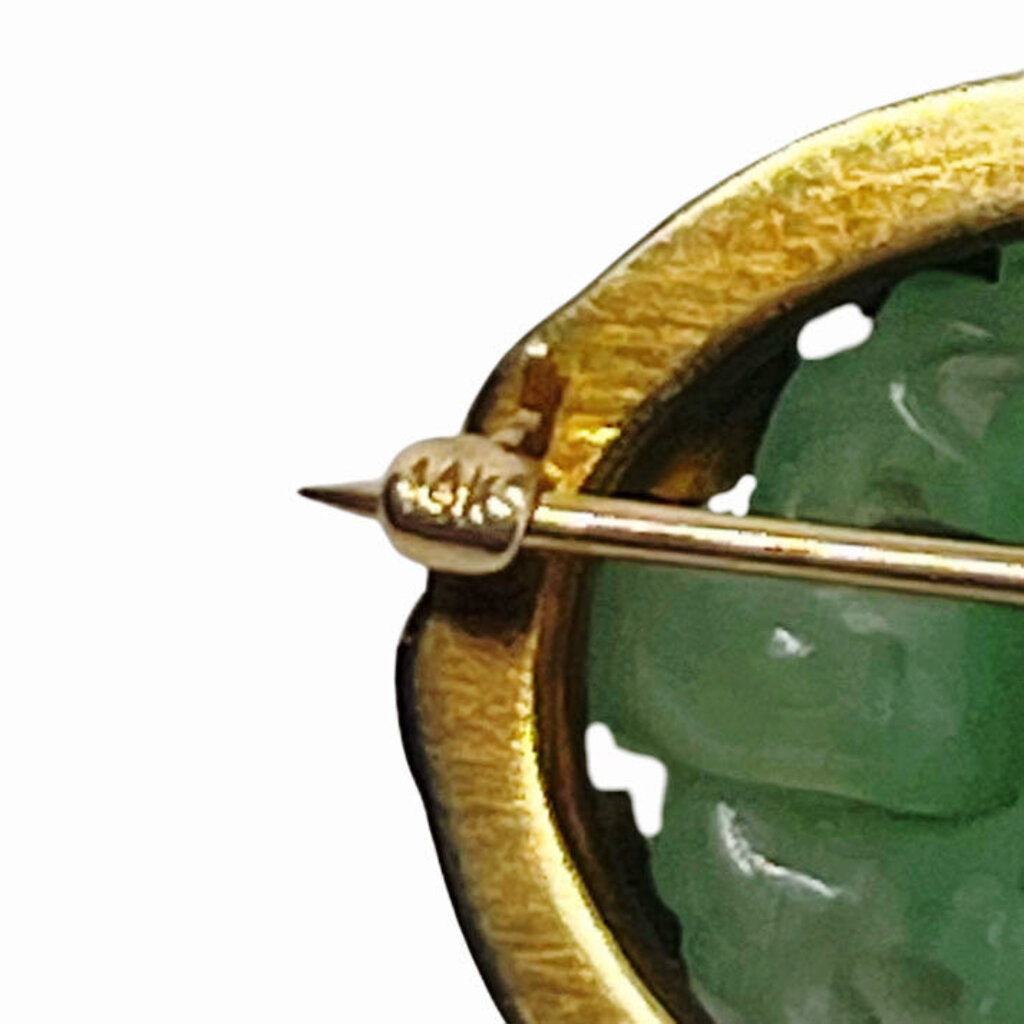 Antique Carved Jade Floral Plaque Mounted in 14Kt Gold Frame
