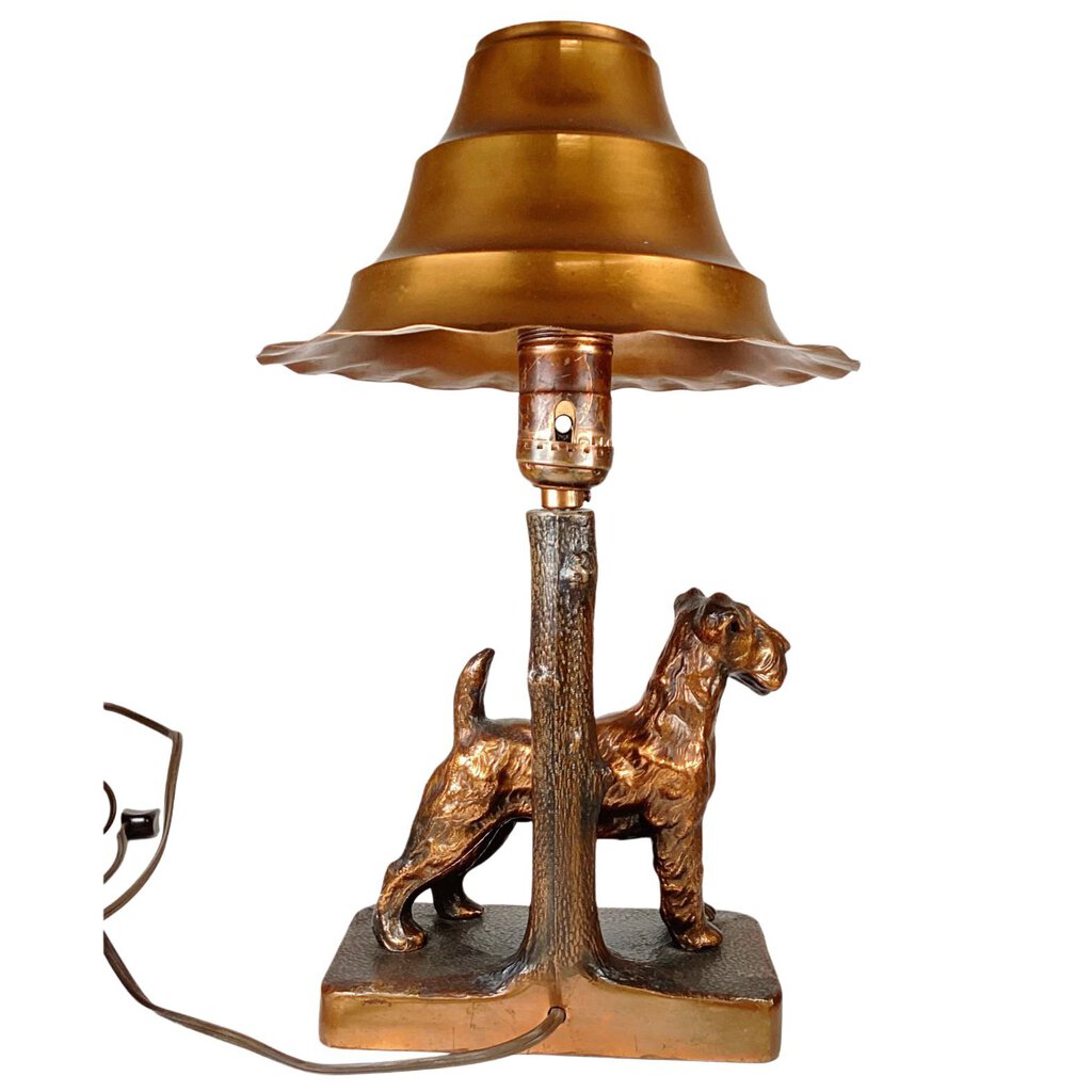 Copper Patina Terrier Lamp w. Copper Shade