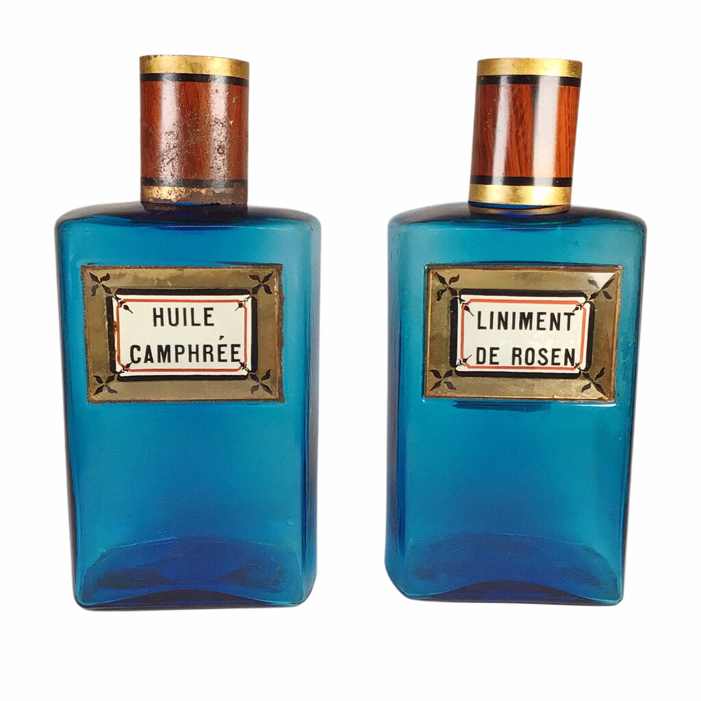 Pair of Napoleon III Blue Glass Apothecary Jars