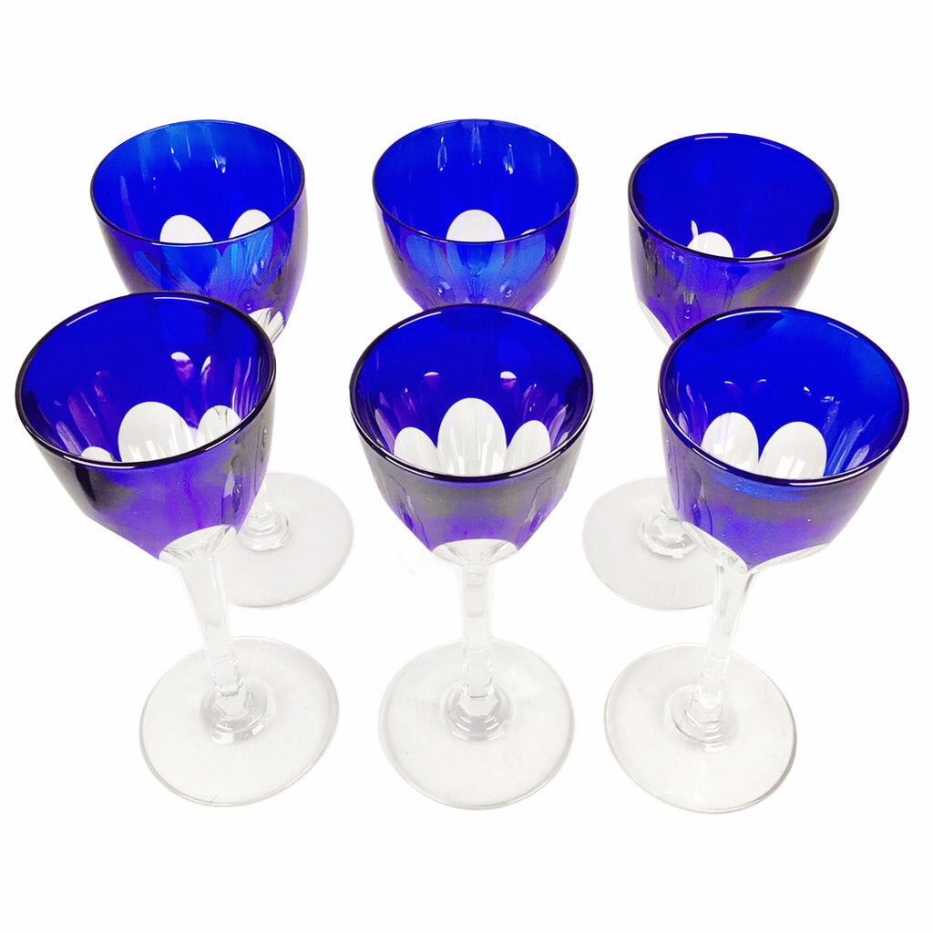 6 Baccarat "Genova" Blue Rhine Wine Glasses