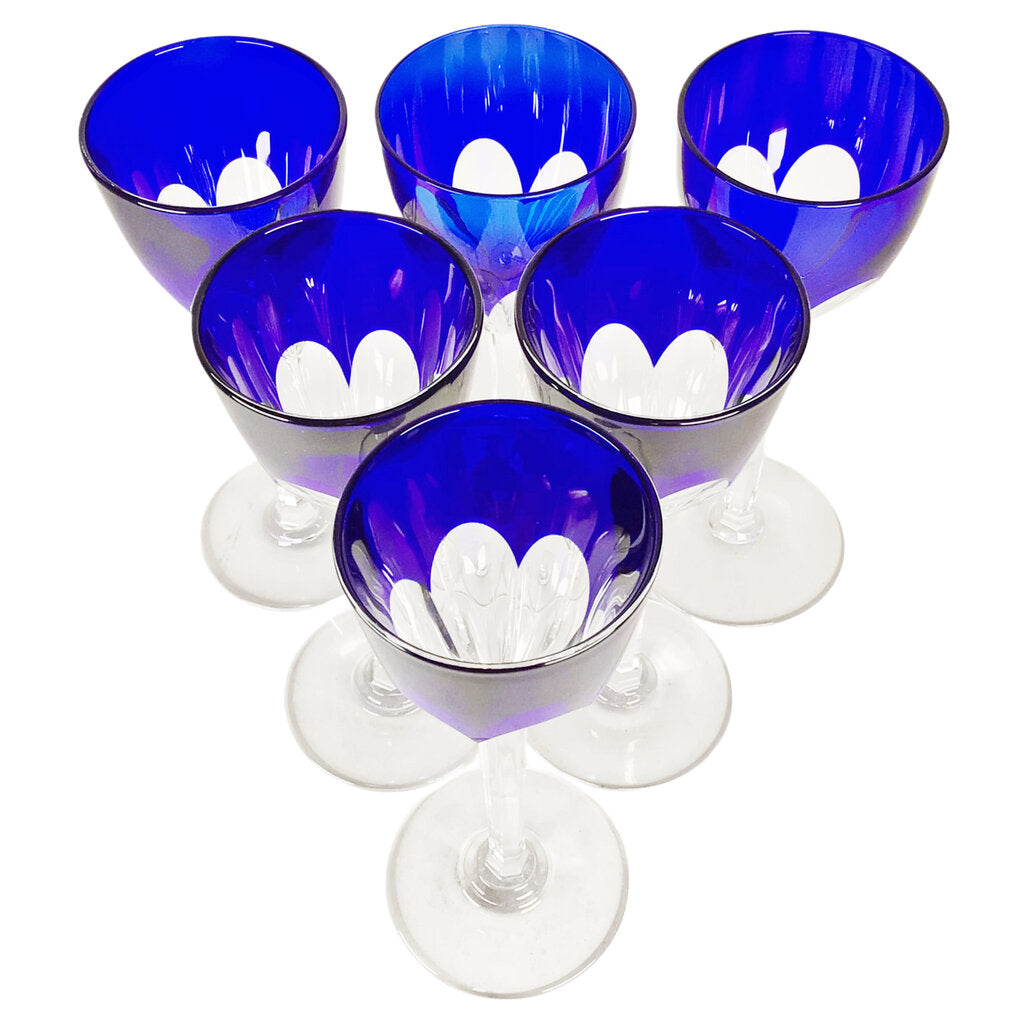 6 Baccarat "Genova" Blue Rhine Wine Glasses