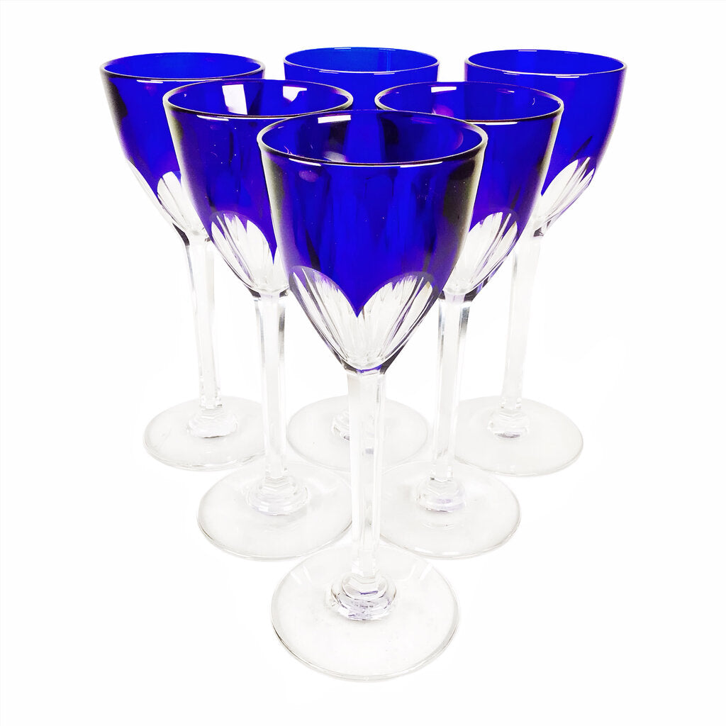 6 Baccarat "Genova" Blue Rhine Wine Glasses