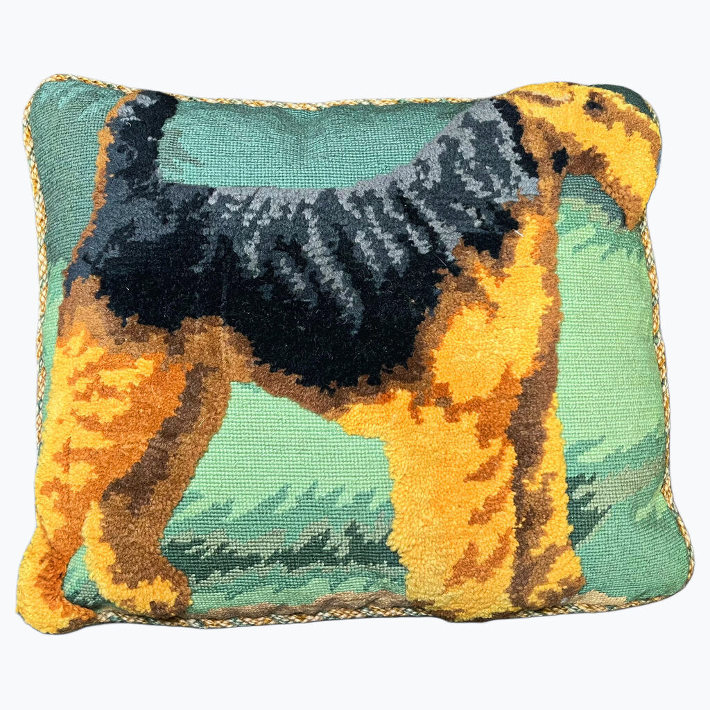 Needlepoint Airedale Terrier Pillow w. Corduroy Back