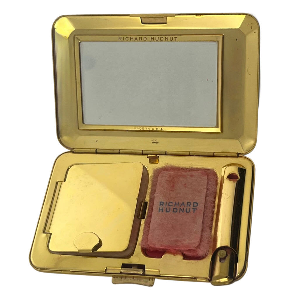 Richard Hudnut Vintage Compact w. Powder Puff Rouge & Concealed Lipstick