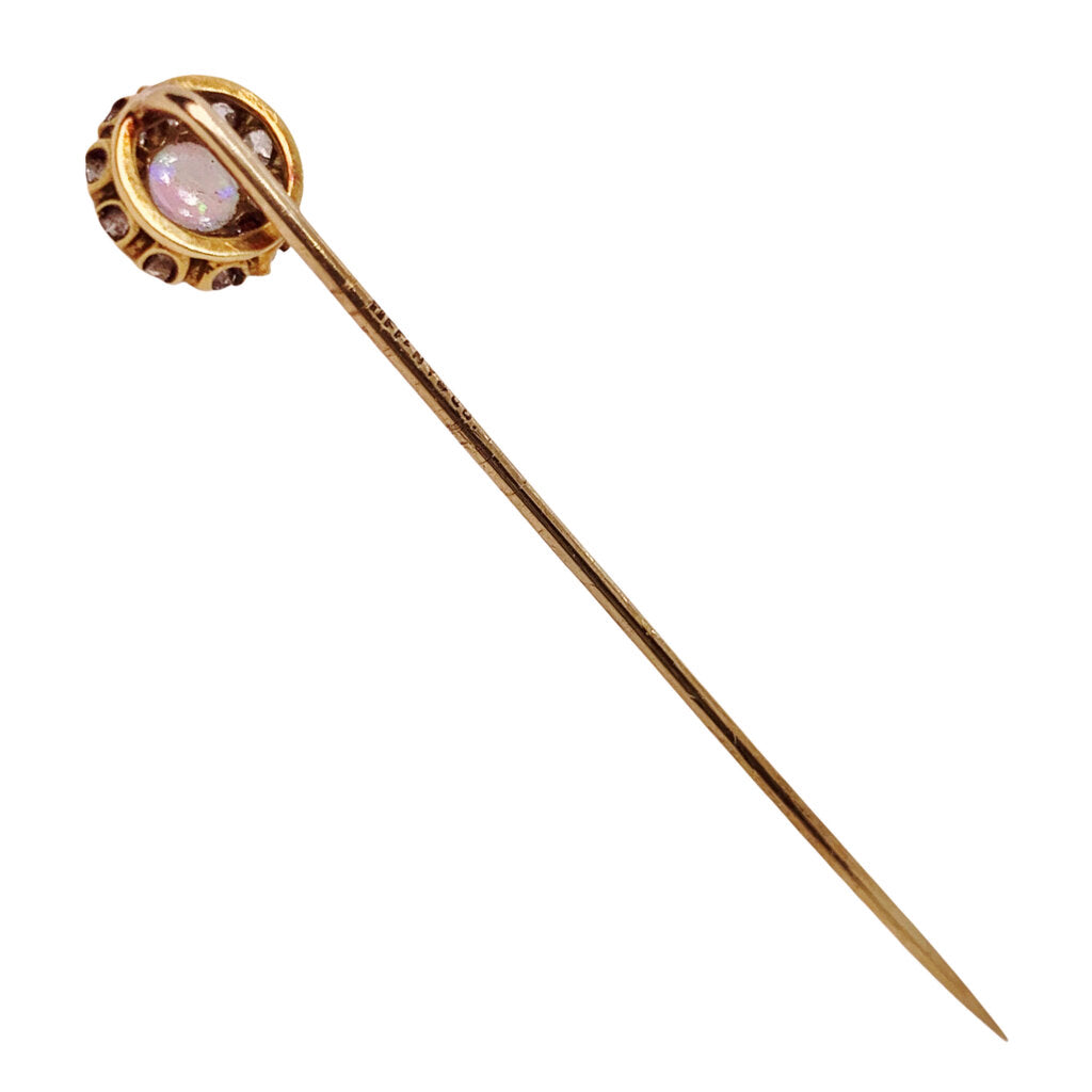 Antique Tiffany Stickpin Set w.Opal Surrounded by Old Cut Diamonds in 15Kt Gold (Tested)