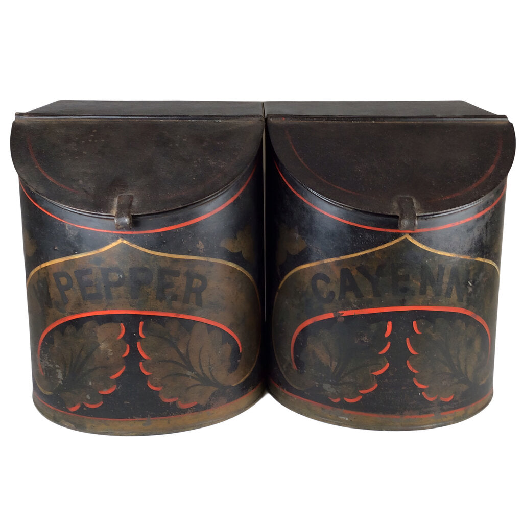 Pair of 19th c. Polychrome Toleware Spice Bins