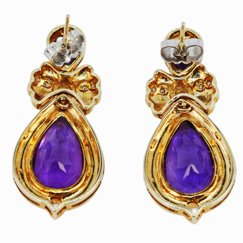 Amethyst & Diamond Pendent Earrings in 14Kt Gold (Tested)