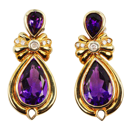 Amethyst & Diamond Pendent Earrings in 14Kt Gold (Tested)