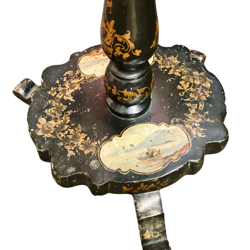 Floor Lamp w Painting of Blois France w Mother of Pearl Inlay