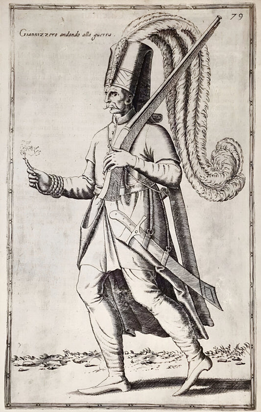 16th c Nicolas De Nicolay -Le Navigation El Viaggi Plate of Janissarry In War Costume