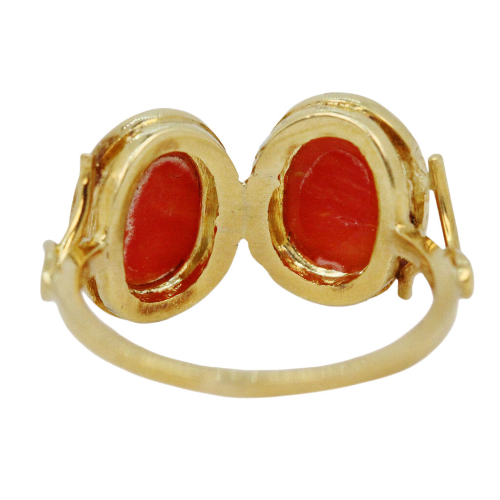 18Kt Gold Ring Double Coral Cabochon Ring