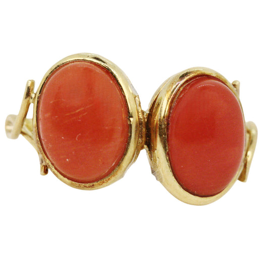 18Kt Gold Ring Double Coral Cabochon Ring