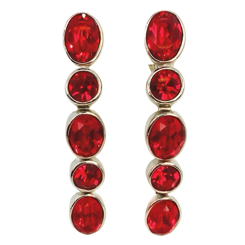 Yves St Laurent Ruby Color Stone Oval Drop Earrings