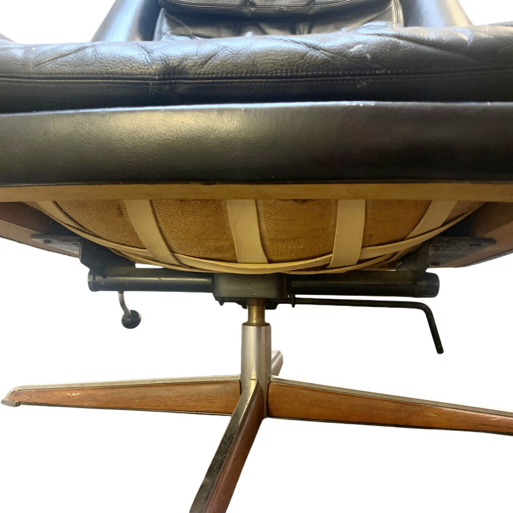 H.W. Klein for Bramin Mobler Black Leather Swivel Rocking Egg Chair & Ottoman