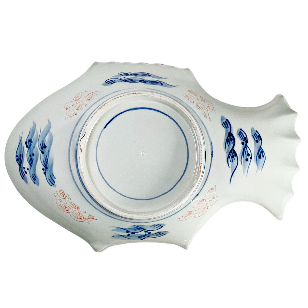 Japanese Imari Fish Platter Blue Fins & Red Birds