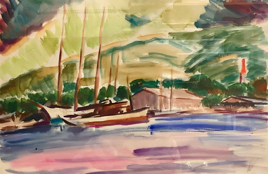 Adriaan Gouwe. Tahiti Landscape. Water Color