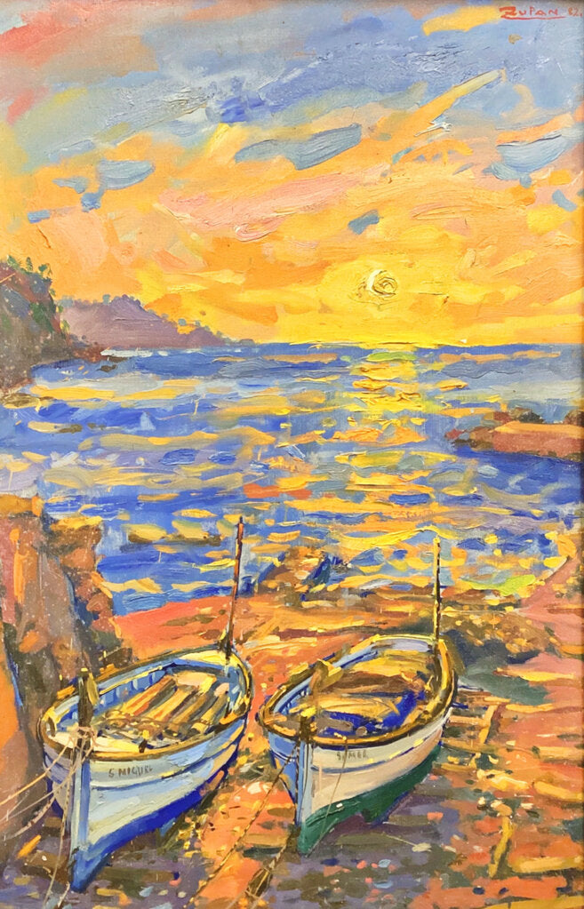 Bruno Zupan. Boats at Sunset. Oil on Canvas. 1982