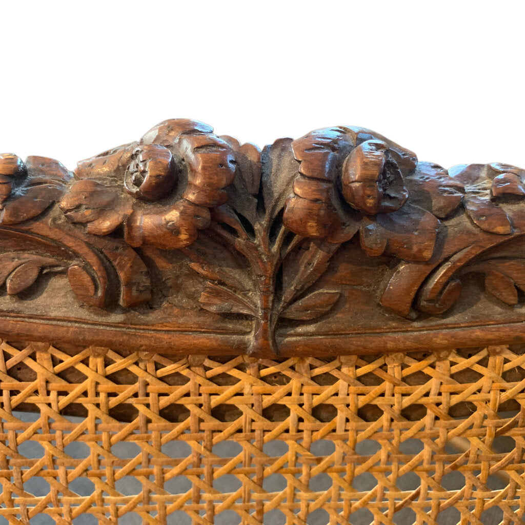 Antique Caned Loveseat w Scalamandre Cushion