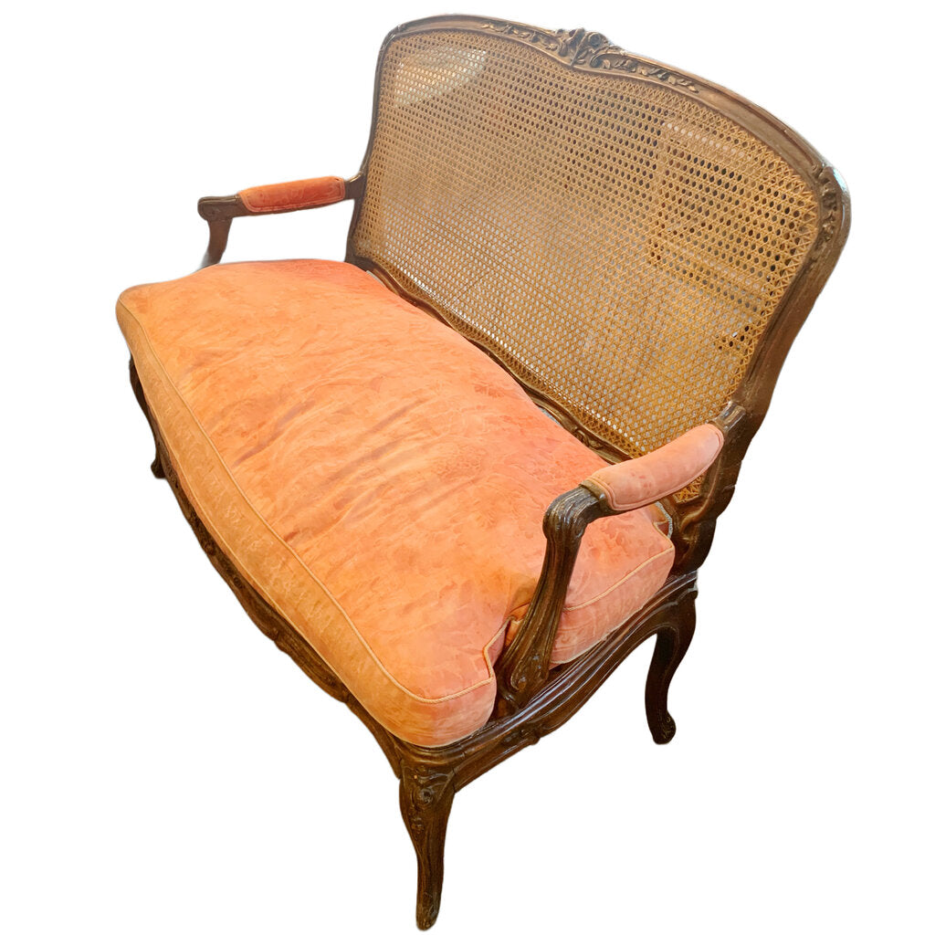 Antique Caned Loveseat w Scalamandre Cushion