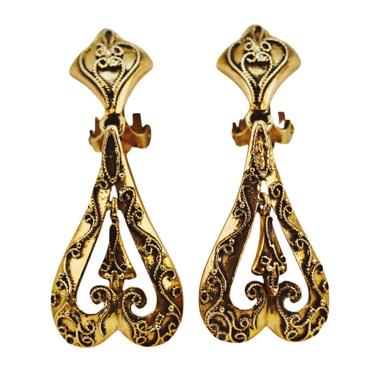 Victorian Pendent Clip Earrings w. Wirework Decoration in 14Kt Gold