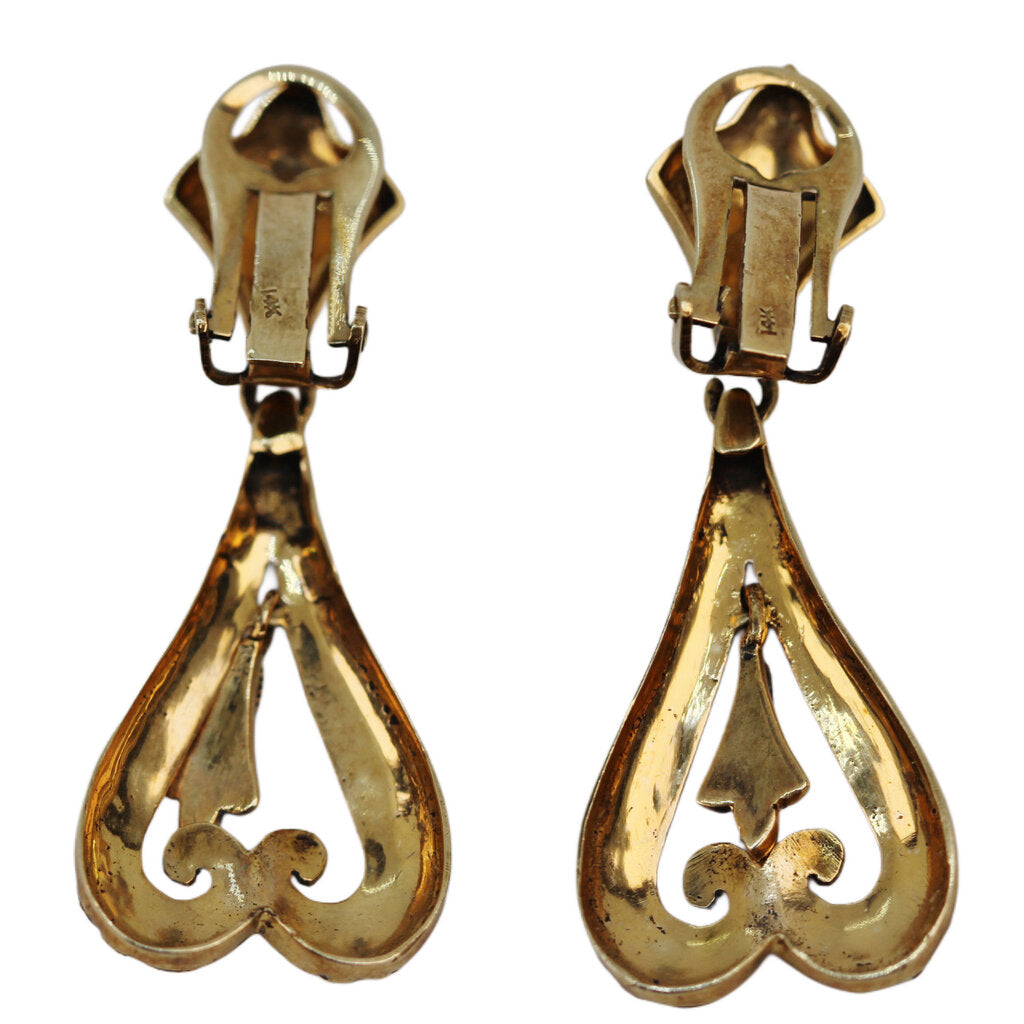 Victorian Pendent Clip Earrings w. Wirework Decoration in 14Kt Gold