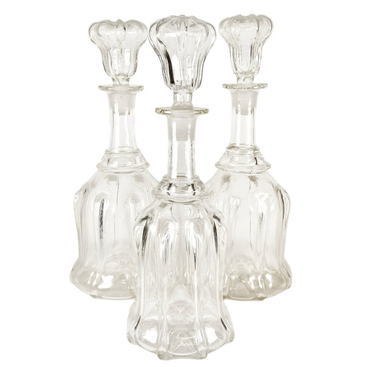 Set of 3 Handblown Bell Shaped Decanters, 19th Century