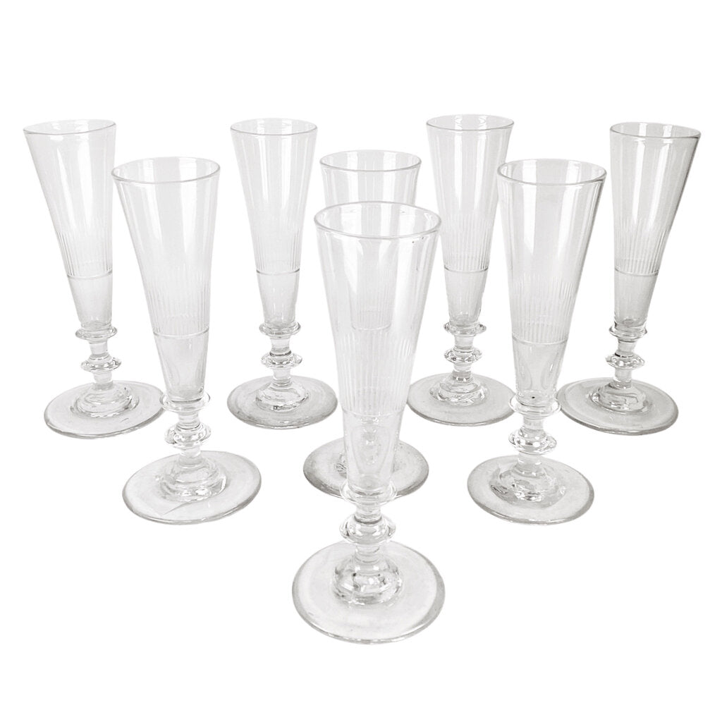 Set of 8 Handblown Antique Georgian Crystal Champagne Flute
