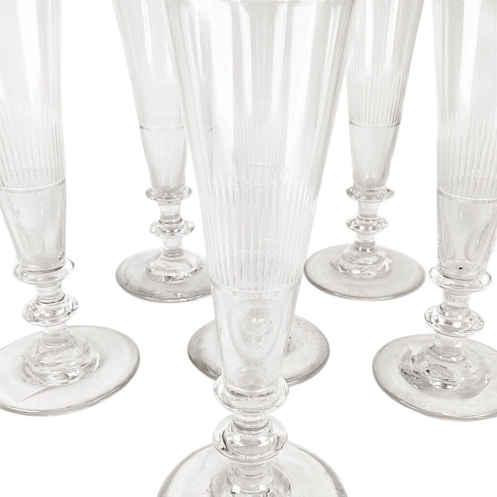 Set of 8 Handblown Antique Georgian Crystal Champagne Flute