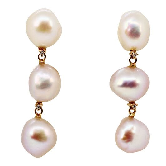 18Kt Gold Pearl & Diamond Earrings