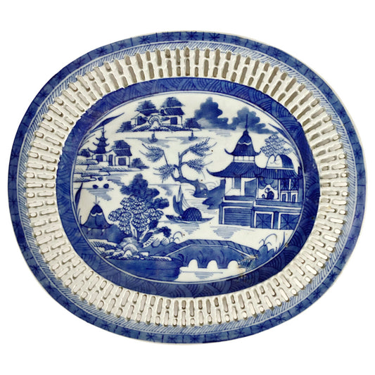 Early 19th c Blue Canton Reticulated Underplate