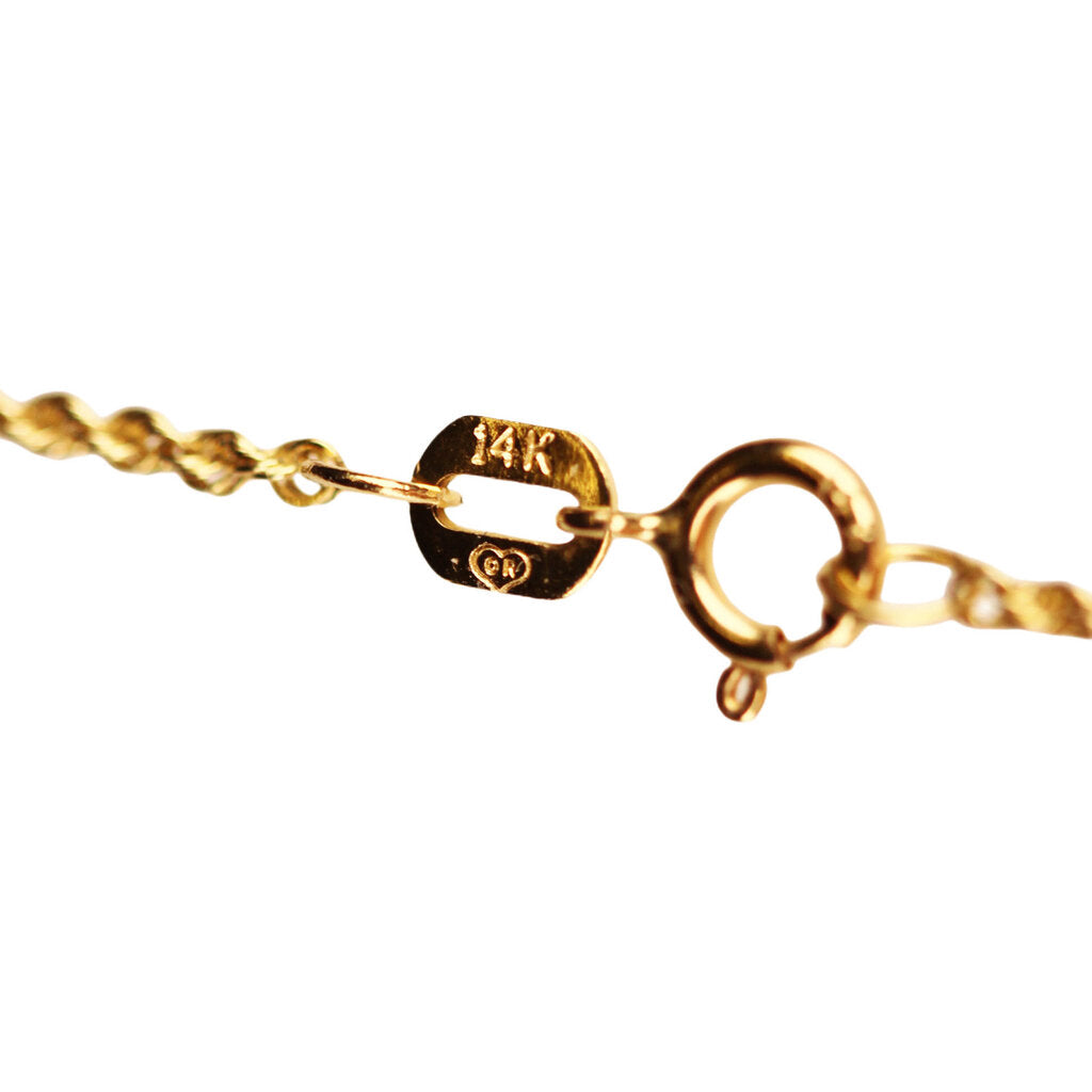 1970s Diamond & Textured 14Kt Gold Pendant w. Rope Chain Necklace